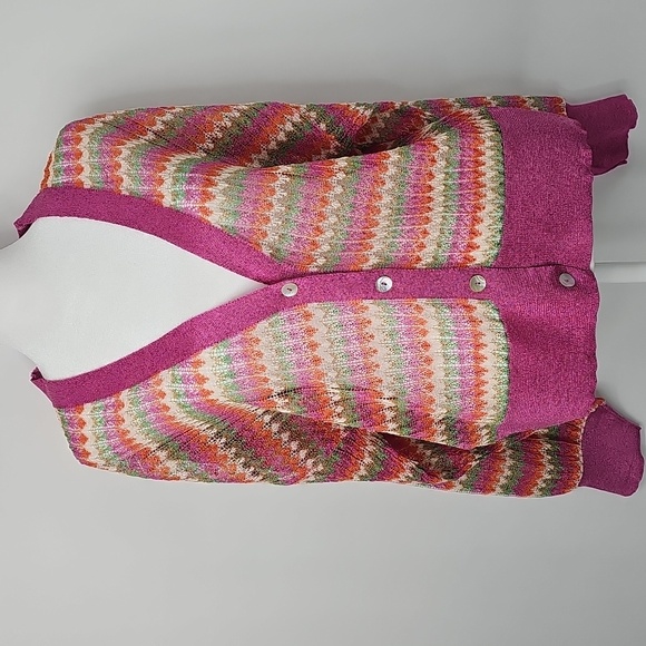 Mango Pink Sheer Multicolored Striped Button Front Cardigan Coquette Girl Dainty - Picture 10 of 14
